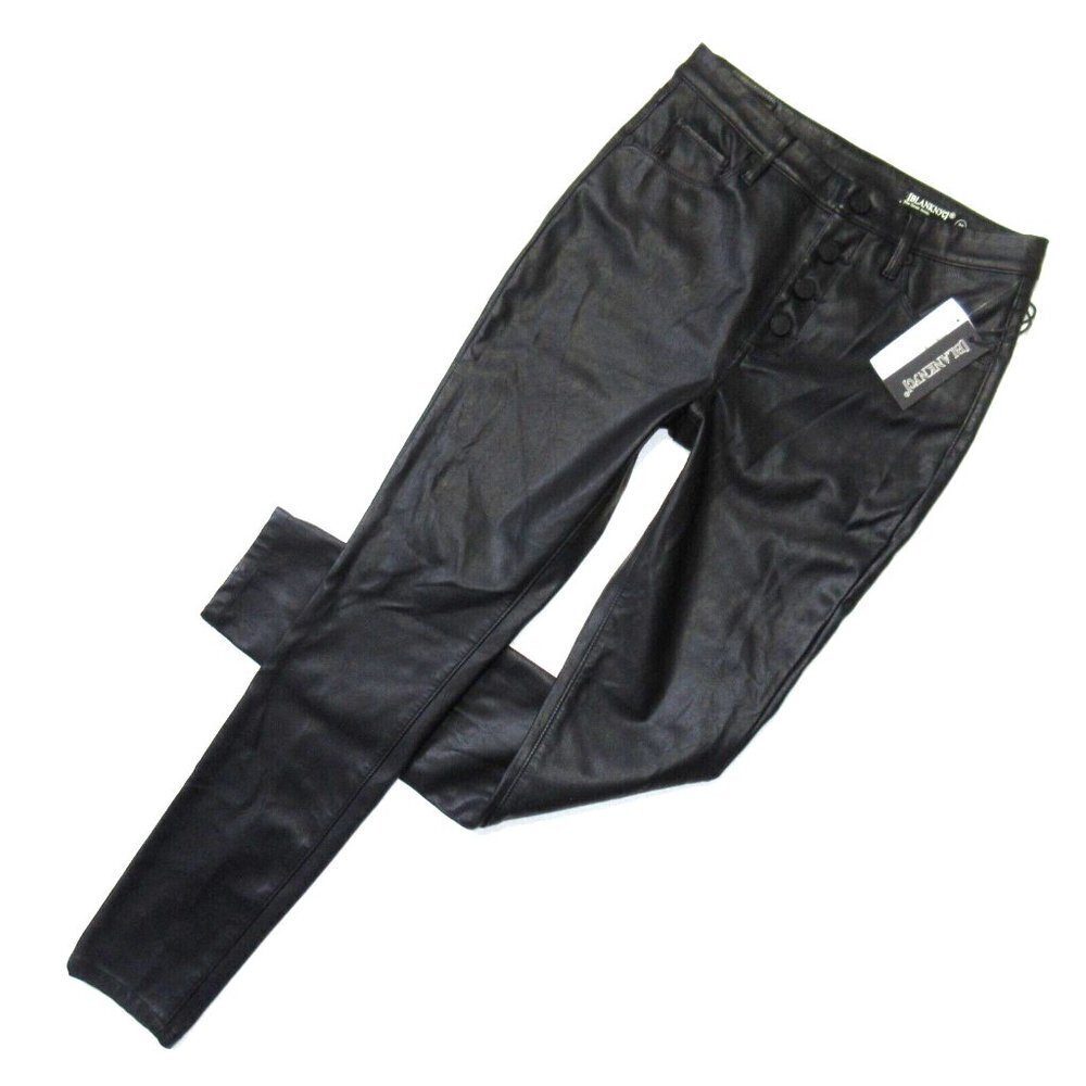 NWT Blank NYC The Great Jones in Daddy Soda Black Vegan Faux Leather Pants 28